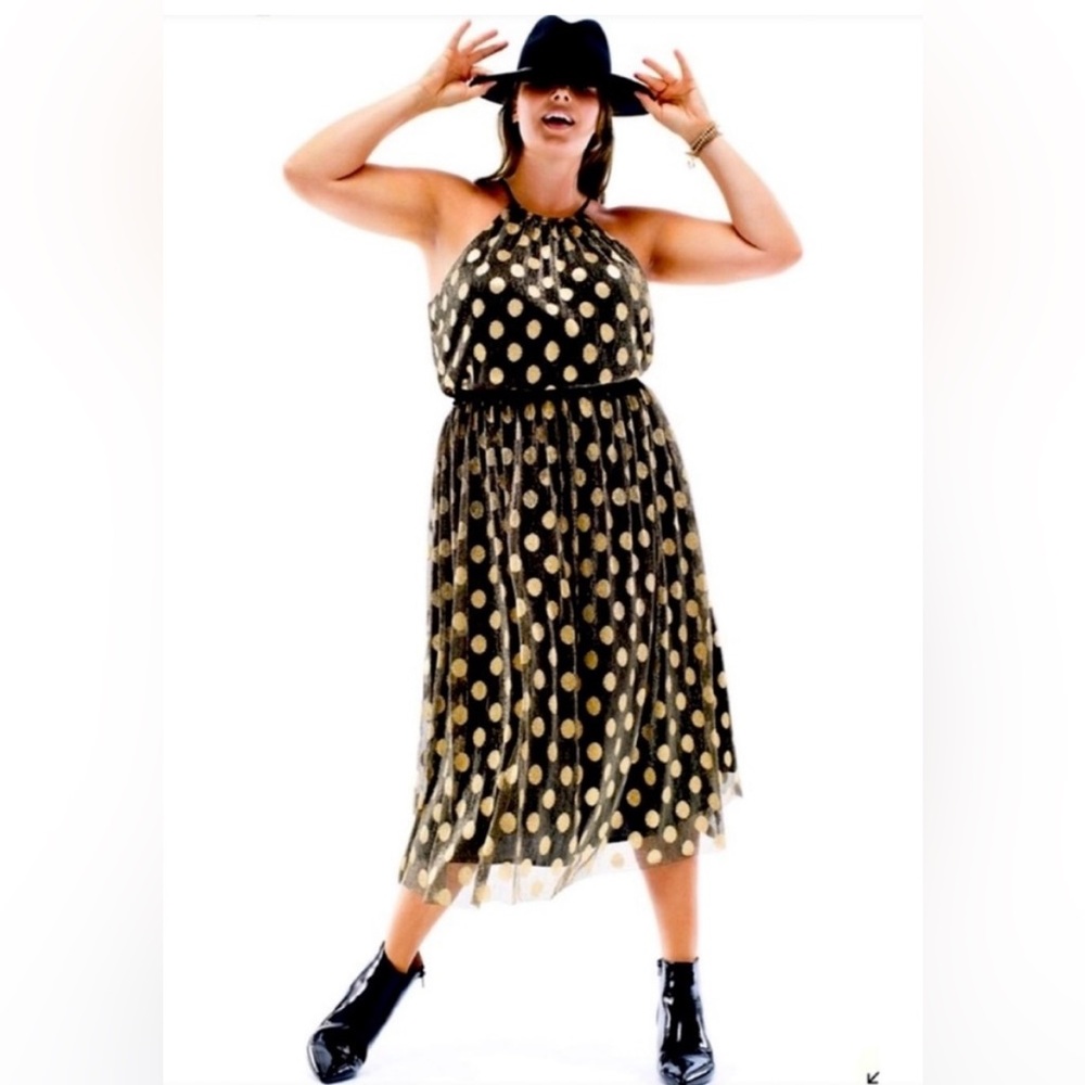 ANTHROPOLOGIE Sunday in Brooklyn Gold Confetti Halter Midi Dress, Size 2X, NWT